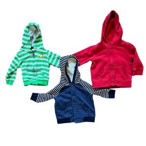 3 Unisex Hoodie Jackets, from Carter's, Jumping Beans & Cherokee, Size 9 Months